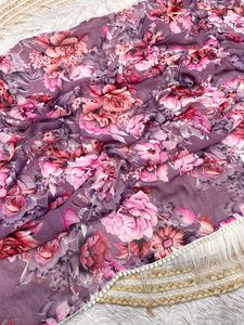 Saree georgette violet imprimé léger pour les vêtements de bureau décontractés quotidiens avec chemisier imprimé fantaisie vêtements ethniques exclusifs pour femmes - Product Image 4