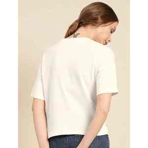 T-shirt à manches courtes en coton biologique pour femme, coupe ajustée, col rond, décontracté, streetwear, été - Product Image 2