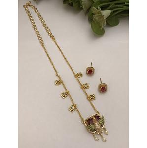 Regal Premium Quality <b>Gold</b> Plated Chain Polki Look Necklace <b>Set</b> With <b>Earrings</b> for Wedding Wear Collection For Women - Product Image 1