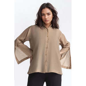 เสื้อเชิ้ตผ้าลินิน 100% ความยาวปานกลาง ทรงหลวม สไตล์เกาหลี ลายทางเรียบง่าย แบบ Y2K สำหรับใส่ฤดูใบไม้ร่วงและฤดูใบไม้ผลิ รุ่น WM-CS-SS24-054 - Product Image 1