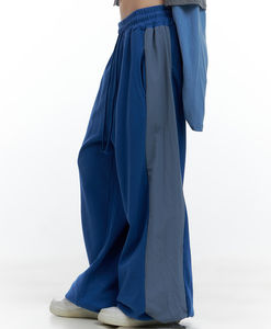 Pantalones de chándal holgados de pierna ancha de lana de algodón 100% de OEM/ODM con paneles laterales, ropa de calle, corredores de hip hop de peso pesado - Product Image 3