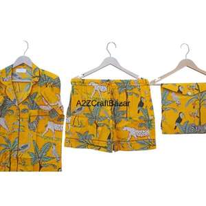 Conjunto de Pijama Corto de Primavera para Niñas, 100% Algodón Puro, Diseño Romántico de la Selva India, Transpirable, Suave, Mangas Cortas - Product Image 5