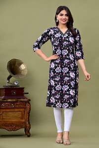 Vêtements traditionnels pour femmes, kurtis, vêtements ethniques élégants, tissu en coton et rayonne à fleurs, kurta disponible au prix d'exportation - Product Image 2