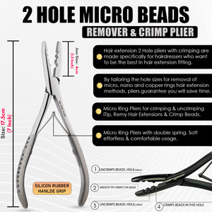 Best Seller Hair Extension Kit 2 Holes <b>Pliers</b> Loop Tool Alligator Sectioning Clips Stainless Steel loop Microbeads Crimping <b>Set</b> - Product Image 6
