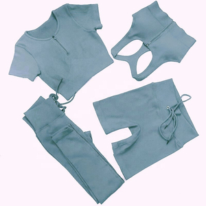 Conjunto de Yoga para mujer de 4 piezas de calidad superior, ropa deportiva para gimnasio, pantalones de entrenamiento atléticos para correr, poliéster/nailon, cintura alta, duradero - Product Image 5