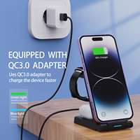 Station de charge sans fil 3 en 1 pliable pour téléphone, montre et écouteurs, adaptateur QC 3.0, boîte de vente au détail pour les voyages