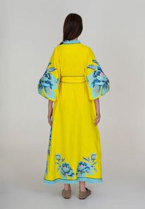 Impression numérique florale ballon manches bouffantes côté longue tenue de fête femmes robe ukrainienne femmes Sexy col en v profond paillettes brodées - Product Image 2