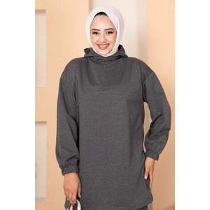 Anthracite à capuche deux fils 2 pièces ensemble décontracté solide Logo décoré hauts et shorts été et hiver nouveauté vêtements - Product Image 4