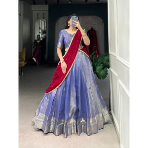 FashionHarbour vente en gros vêtements ethniques indiens Kanchipuram Zari travail Lehenga Choli Style Bollywood pour la fête pour l'été et l'hiver - Product Image 1