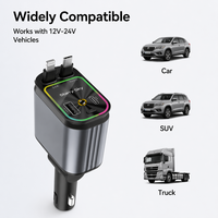 Chargeur de voiture rétractable et pliable 120W 4-en-1 avec charge rapide PD, câble de 80 cm, lumière RGB, USB C pour Android