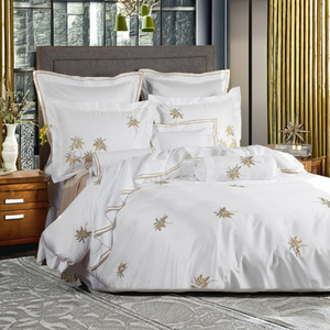 Wholesale Custom Cotton Satin Bedding Sets Embroidered Gold Palm <b>Duvet</b> Cover and Pillowcases for Home Hotel Wedding - Product Image 3