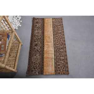 Tapis en Laine Patchwork Orange Marron Vintage 210X390cm Tapis en Peluche Fait Main Rectangle Couloir Design Latex Support Polyester - Product Image 1