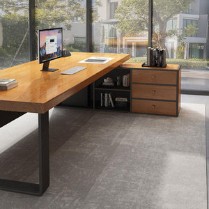 Bureau de direction en forme de L, en bois massif avec structure en fer, bureau d'ordinateur - Product Image 5