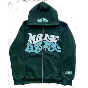 Personnalisable Y2K Fermeture Éclair Haute Rue Tendance Hip-Hop Sweat À Capuche Surdimensionné Coton Basics Sweat À Capuche 3D Lettre Bouffée Solide - Product Image 1