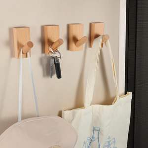 Paquet de 4 crochets muraux en bois, crochets muraux en bois de hêtre, cintres muraux rustiques de ferme, crochet décoratif fait à la main - Product Image 5