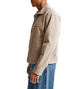 Personalizado de color caqui lavado pesado lona forrada Vintage trabajador trabajo para hombres bombardero abrigo de algodón con cremallera de gran tamaño ácido chaquetas de trabajo - Product Image 5