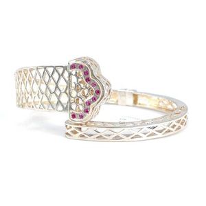 925 Sterling Silver Openwork <b>Bracelet</b> with Pink Stone Rhodium Plated Heart and Flower Motif Diamond Pearl White Gold Jewelry - Product Image 3