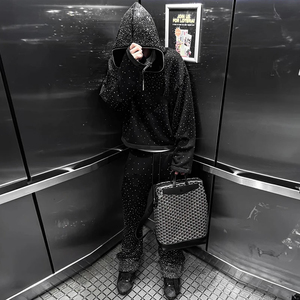 เสื้อฮู้ดดี้สตรีทแวร์แบบสั่งทำพิเศษ ผ้าเฟรนช์เทอร์รี่ 500 กรัม พิมพ์ลายเพชรทั่วตัว ทรงบ็อกซี่ ครอป ซิปคลุมหน้าเต็มตัว สำหรับผู้ชาย - Product Image 2