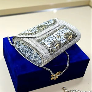 Luxury Mother of Pearl Resin Clutch for Evening Dresses Handcrafted Resin Clutch Bags With Elegant Geometric Patterns Checkered - Product Image 1