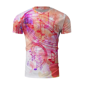 เสื้อยืดพิมพ์ลายโน้ตดนตรีแขนสั้นผู้ชายสีสันสดใสดีไซน์แฟชั่นลำลอง - Product Image 2