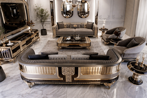 Juego de Muebles de Sala de Estar Estilo Europeo Negro Real, Sofá Clásico Tallado a Mano con Mesa de Centro, Comprar Juego de Asientos Negro y Dorado en EE. UU. - Product Image 6