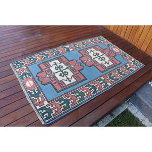 Alfombra Turca de 3.1x4.9 pies (95x148 cm), Alfombra Vintage Azul Sólido - Product Image 2