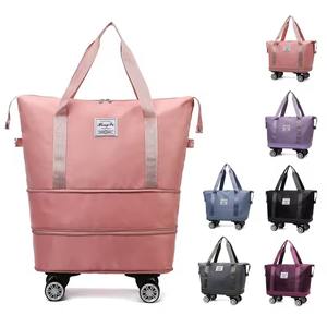 Bolsa de lona plegable extensible personalizada, impermeable, seca y húmeda, organizador de bolsas de equipaje de viaje deportivo de fin de semana con ruedas - Product Image 3