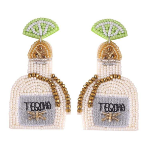 Broderie perlée à la main Tequila bouteille de vin conception perlée boucle d'oreille élégante fantaisie et Unique derniers bijoux de l'inde - Product Image 1