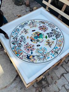 Pietra Dura Art, decoración de comedor de lujo, mesa de centro de mármol blanco, incrustaciones de piedra semipreciosa Floral para muebles del hogar - Product Image 3