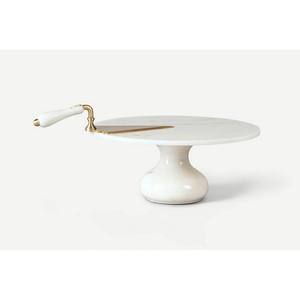 Exigeable Pierre Marbre Décoration Maison Cadeau Blanc Rond Alimentaire Gâteau Au Chocolat Dissert Marbre À Niveaux Plateau De Service base en bois - Product Image 6