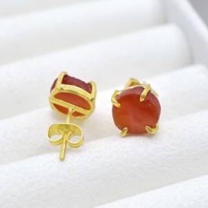 Raw Carnelian <b>Stud</b> Earrings Handmade Prong Set Gemstone Earrings for Women Gift For Love - Product Image 1