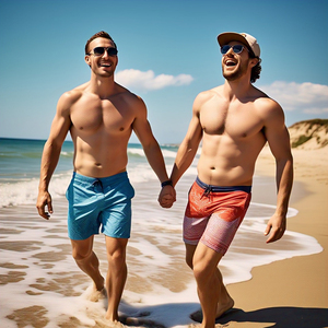 Pantalones cortos de playa a rayas para hombre, diseño de estampado impermeable, pantalones cortos de cintura alta con cordón para nadar, 100% poliéster, playa para hombre - Product Image 2