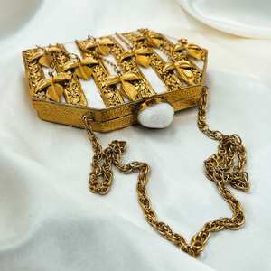 Evening Bridal Designer Handcrafted Brass Mother of <b>Pearl</b> <b>Clutch</b> <b>Bag</b> | Ladies Handmade MOP Brass <b>Clutches</b> for women - Product Image 5