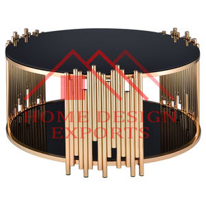 Mesa de centro de metal decorativa para el hogar con acabado dorado con muebles decorativos superiores de vidrio para sala de estar - Product Image 6