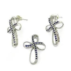 Ensemble de pendentif croix en argent 925 avec saphir bleu pour femmes, plaqué or, or rose, bijoux classiques et tendance pour les fêtes, les mariages, les cadeaux - Product Image 2