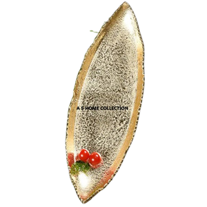 Elegante bandeja de servicio con diseño de forma de barco con metal hecho a mano chapado en oro para suministros de restaurantes y decoración de bodas - Product Image 1