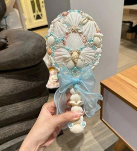 Miroir de coquillage portable avec des coquillages mixtes authentiques, miroir de coquillage de poche décoratif pour les amateurs de maquillage de mode et de plage - Product Image 4