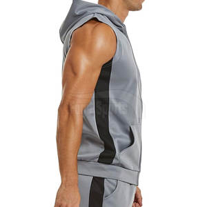 Sudadera con capucha de gimnasio sin mangas para hombre a la venta Sudadera con capucha con logotipo personalizado liso Sudaderas con capucha de gimnasio de gran tamaño en blanco para hombre - Product Image 4
