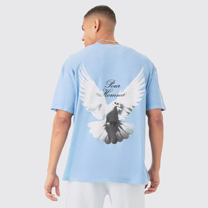 Personnalisable Couleur Nouveau Hommes Épais Coton À Manches Courtes Col Rond T-shirt Surdimensionné Épaule Drop Dos Imprimer Respirant T-SHIRT - Product Image 1