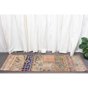 Éclectique Beige Marron 1.4 X 4.3ft Laine Tapis Turc Patchwork Plat Armure Latex Couloir Rectangulaire pour Chevet Jacquard - Product Image 3