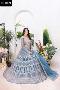 Vêtements traditionnels indiens Filet fantaisie Vêtements de mariage et de mariée Lehenga Choli avec broderie et séquence Travail avec Dupatta - Product Image 6