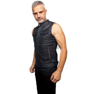 Chaleco de Cuero Casual para Hombre de Talla Grande, Chaleco de Cuero Vacuno a la Moda, Chaleco de Cuero sin Mangas para Motocicleta, Personalizado OEM ODM - Product Image 2