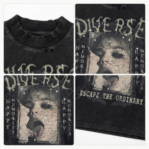 T-shirt Homme Oversize Vintage Streetwear en Coton Épais Délavé à l'Acide avec Impression Graphique et Strass, Modèle Vierge OEM - Product Image 4