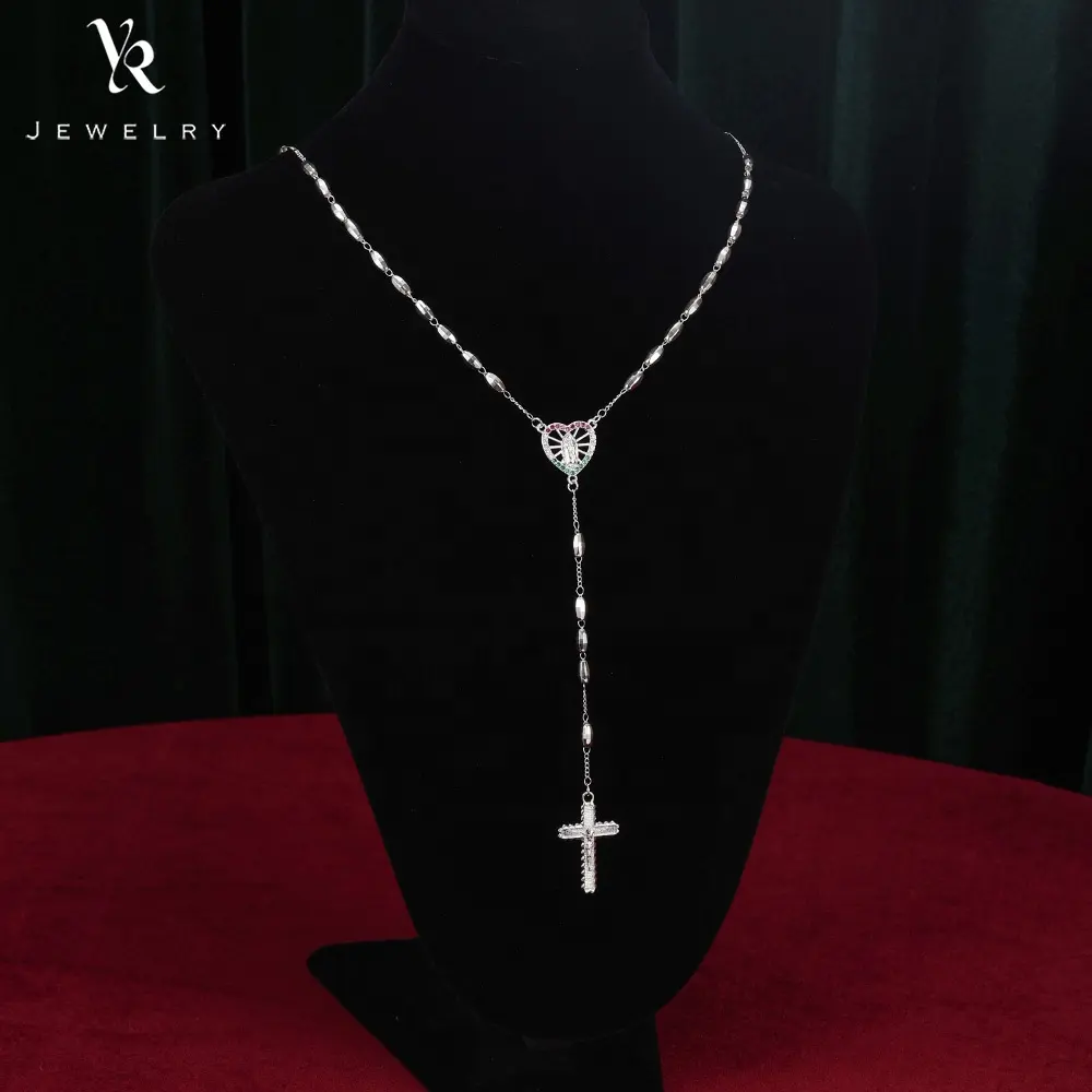 FN7031 bijoux Crucifix vierge marie 925 perles De chapelet en argent plaqué croix vierge De gua alupe collier pendentif à breloque pour femmes