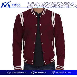 2025 veste universitaire pour hommes de couleur marron unie de haute qualité Logo personnalisé 100% laine tissu col côtelé vestes universitaires surdimensionnées - Product Image 3