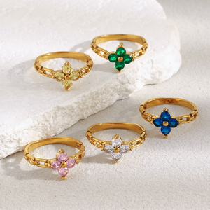 Dreamshow Fashion Jewelry <strong>Rings</strong> Colorful Zircon Flower Signet <strong>Ring</strong> <strong>Set</strong> 18k <strong>Gold</strong> Plated Stainless Steel Jewelry <strong>Set</strong> - Product Image 3