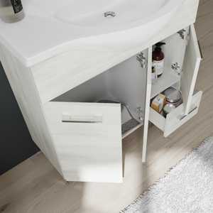 Mobile bagno Ravenna da 85 cm a pavimento in rovere bianco con lavabo in ceramica e specchio - Product Image 3