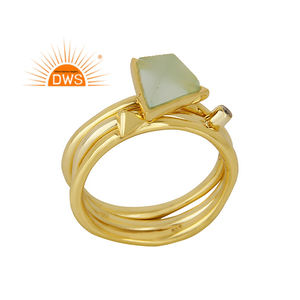 Última tendencia Plata esterlina Chapado en oro Cz & Aqua Calcedonia Piedra preciosa Juego de 3 Anillo apilable Demi Fabricación de joyería fina - Product Image 1