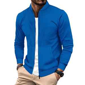 Veste de baseball à fermeture éclair de couleur unie gaufrée pour hommes avec poches printemps automne nouveauté veste de collège de baseball pour hommes - Product Image 1