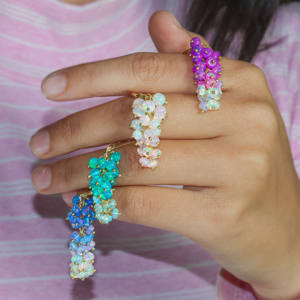 Women's Handmade 925 Sterling Silver Birthstone <b>Earrings</b> Natural <b>Green</b> Opal Beaded Cluster Yellow Gold Fill Wedding Gift - Product Image 3